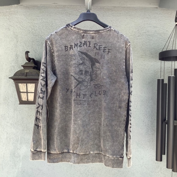 Mens XL - NWT Cotton On Crewneck Sweater “Banzai Reef” Charcoal Ash Grey Cotton - Picture 7 of 9